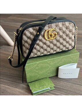 Gucci Beige and Black GG Crossbody Bag